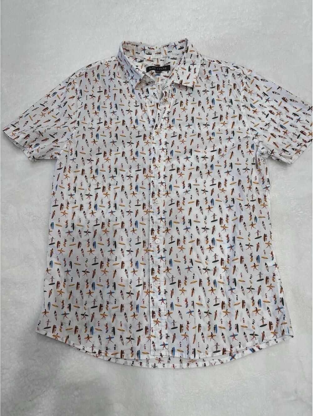 Slate & Stone Men’s Medium M Short Sleeve Button Down Shirt Surfer Beach Surfer